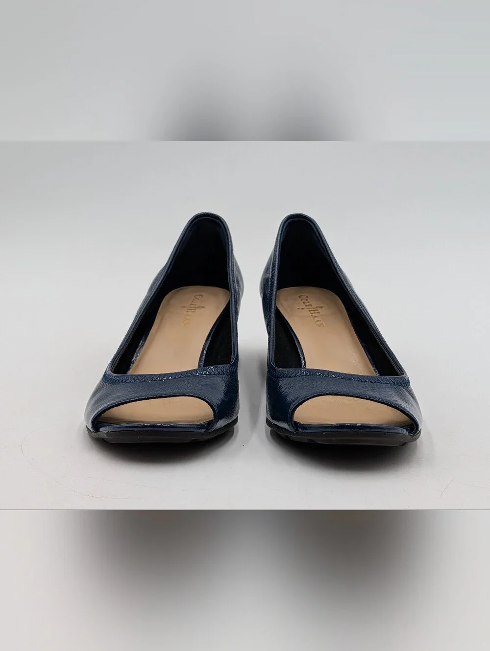 Cole Haan Size 6–6.5 Air Tali Patent Peep Toe Wedge Navy Blue Nike Air Comfort